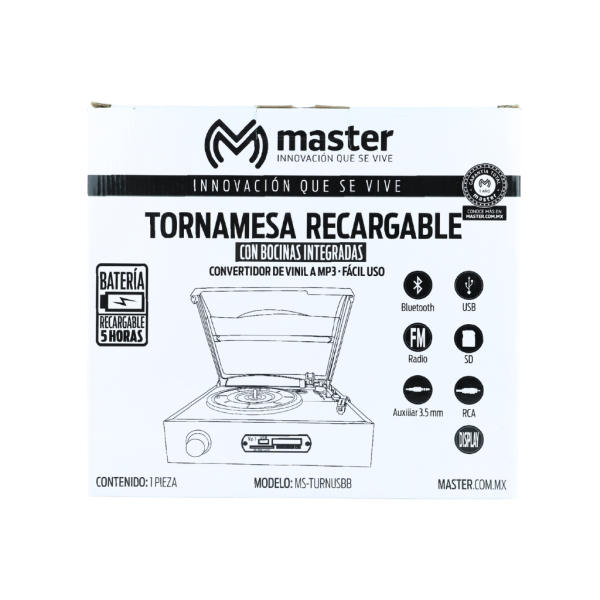 Tornamesa Recargable Con Bocinas Incluidas,  Marca Master - Imagen 3
